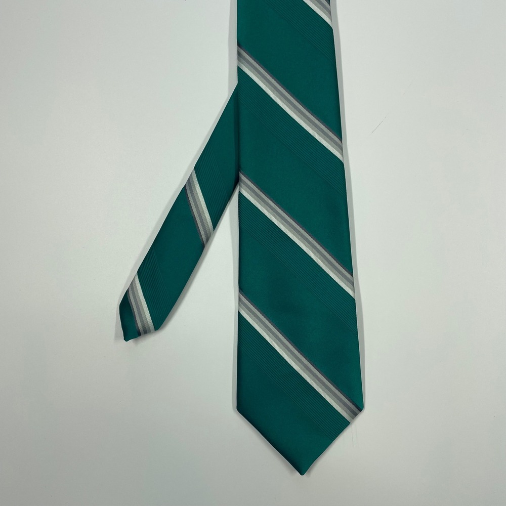 Austin Manor Green Striped Diagonal Silk Blend Necktie Mens One Size